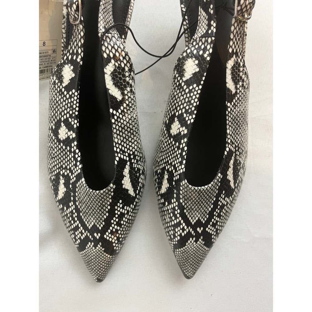 A New Day Samantha Faux Snakeskin Slingback Kitten Heels Black White Grey 8 - Picture 2 of 6